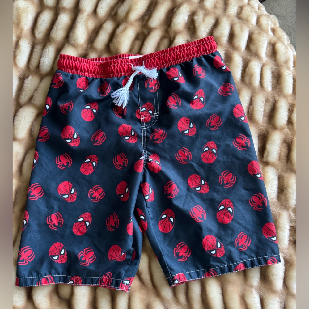 Boys Marvel Spiderman size 12 swim trunks in black and red